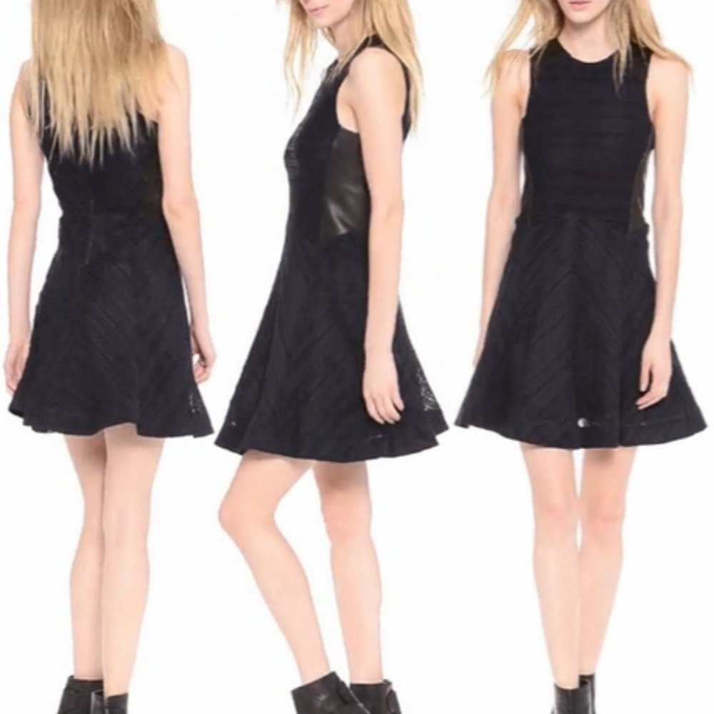 Rag & Bone Basha Navy Lamb Leather Trim Mesh Dress size 12